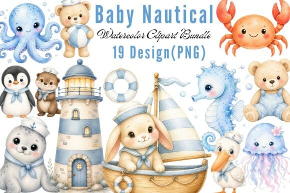 Download Baby Nautical Watercolor Clipart Bundle - Watercolor clipart bundle Collection