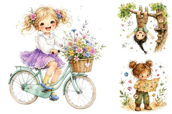Download Whimsical Girl Watercolor Clipart Bundle - Watercolor clipart bundle Collection