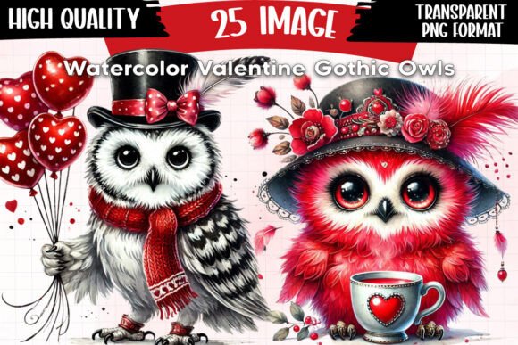 Download Watercolor Valentine Gothic Owls Clipart - Premium Resources