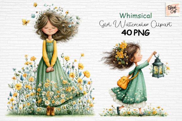 Download Whimsical Girl Watercolor Clipart Bundle - Watercolor clipart bundle Collection