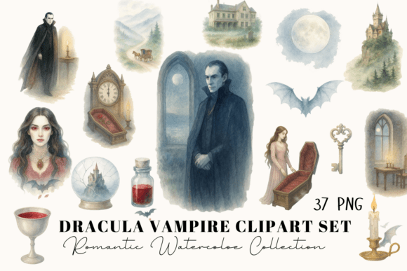 Download Dracula Gothic Watercolor Clipart Bundle - Watercolor clipart bundle Collection