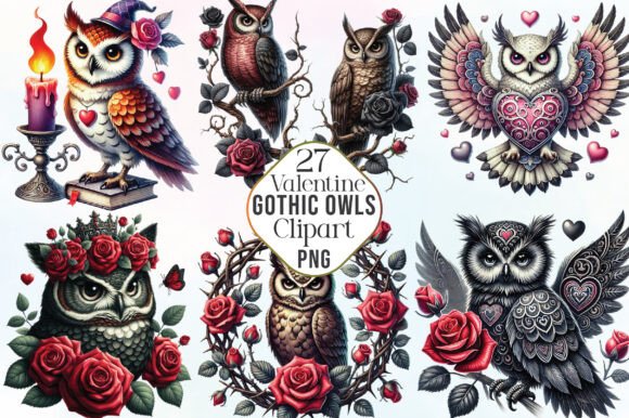 Download Watercolor Valentine Gothic Owls Clipart - Premium Resources