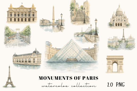 Download Paris Watercolor Clipart Bundle, Travel - Watercolor clipart bundle Collection