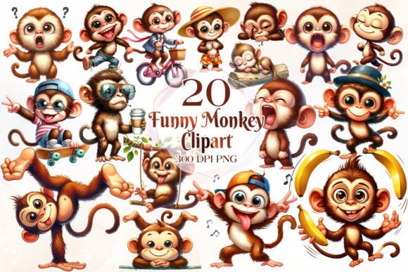 Download Funny Monkey Watercolor Clipart Bundle - Watercolor clipart bundle Collection