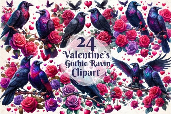 Download Valentine's Gothic Raven Clipart - Premium Bundle